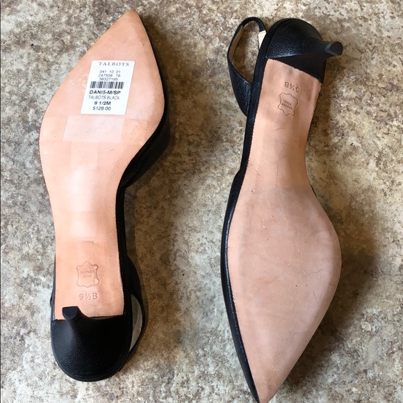 $129 Talbots Black Leather sling back Size 9.5 - Picture 2 of 3